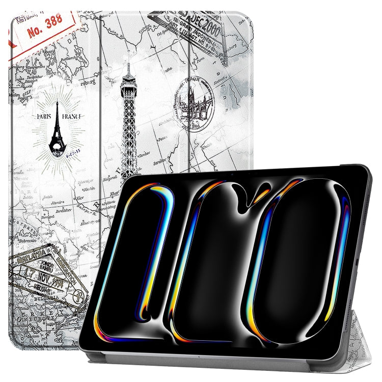 For iPad Pro 11 2024 Custer Painted 3-Fold Holder Smart Leather Tablet Case with Pen Tray(Retro Tower) - iPad Pro 11 2024 Cases by PMC TechLife | Online Shopping South Africa | PMC TechLife | Buy Now Pay Later Mobicred