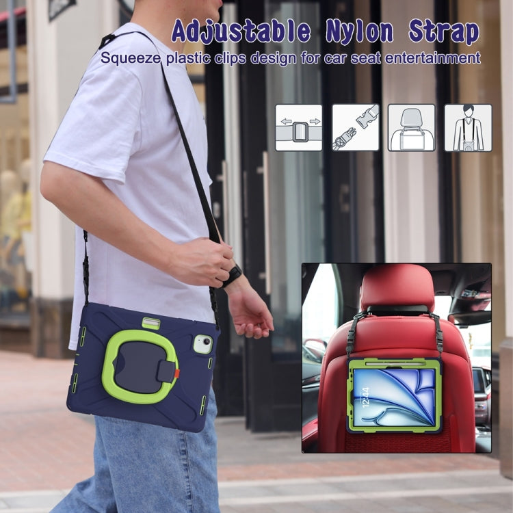 For iPad Air 11 2024 Silicone Hybrid PC Tablet Case with Holder & Shoulder Strap(Navy Blue Lime) - iPad Air 11 2024 Cases by PMC Jewellery | Online Shopping South Africa | PMC Jewellery | Buy Now Pay Later Mobicred