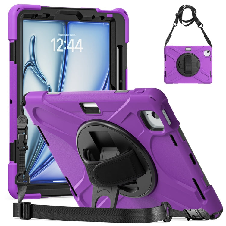 For iPad Air 11 2024 / Air 11 2025 Rotatable Holder Silicone Hybrid PC Tablet Case with Shoulder Strap(Purple) - iPad Air 11 2025 / 2024 Cases by PMC TechLife | Online Shopping South Africa | PMC TechLife | Buy Now Pay Later Mobicred