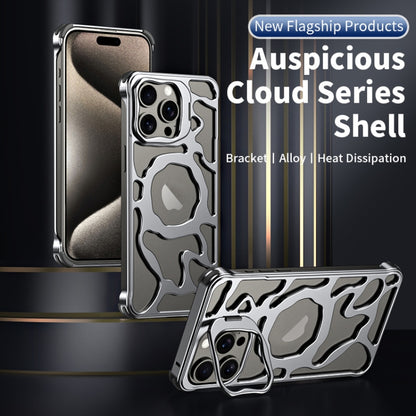 For iPhone 16 Pro Auspicious Cloud Series MagSafe Metal Phone Case with Bracket(Silver) - iPhone 16 Pro Cases by PMC Jewellery | Online Shopping South Africa | PMC Jewellery | Buy Now Pay Later Mobicred