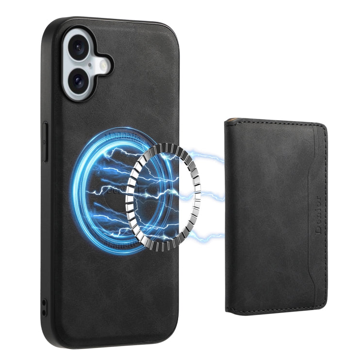 For iPhone 16 Denior D13 Retro Texture Leather MagSafe Card Bag Phone Case(Black) - free shipping - PMC TechLife - Order now!