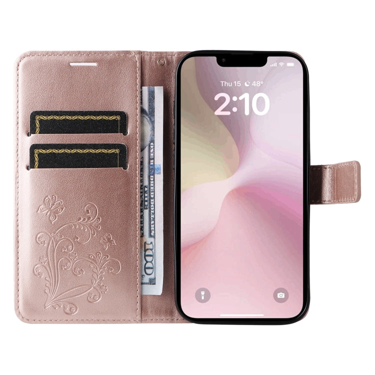 For iPhone SE 2024 3D Butterfly Embossed Pattern Flip Leather Phone Case(Rose Gold) - More iPhone Cases by PMC Jewellery | Online Shopping South Africa | PMC Jewellery | Buy Now Pay Later Mobicred