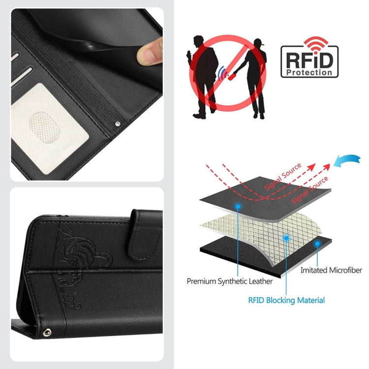 For Google Pixel 9 Pro XL Cat Rat Embossed Pattern RFID Leather Phone Case with Lanyard(Black) - Google Cases by PMC TechLife | Online Shopping South Africa | PMC TechLife | Buy Now Pay Later Mobicred
