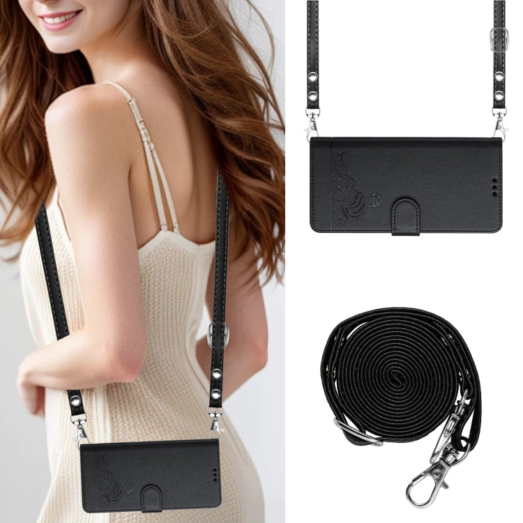 For Google Pixel 9 Pro XL Cat Rat Embossed Pattern RFID Leather Phone Case with Lanyard(Black) - Google Cases by PMC TechLife | Online Shopping South Africa | PMC TechLife | Buy Now Pay Later Mobicred