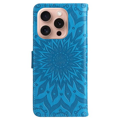 For iPhone 16 Pro Embossed Sunflower Pattern Flip Leather Phone Case(Blue) - iPhone 16 Pro Cases by PMC Jewellery | Online Shopping South Africa | PMC Jewellery | Buy Now Pay Later Mobicred