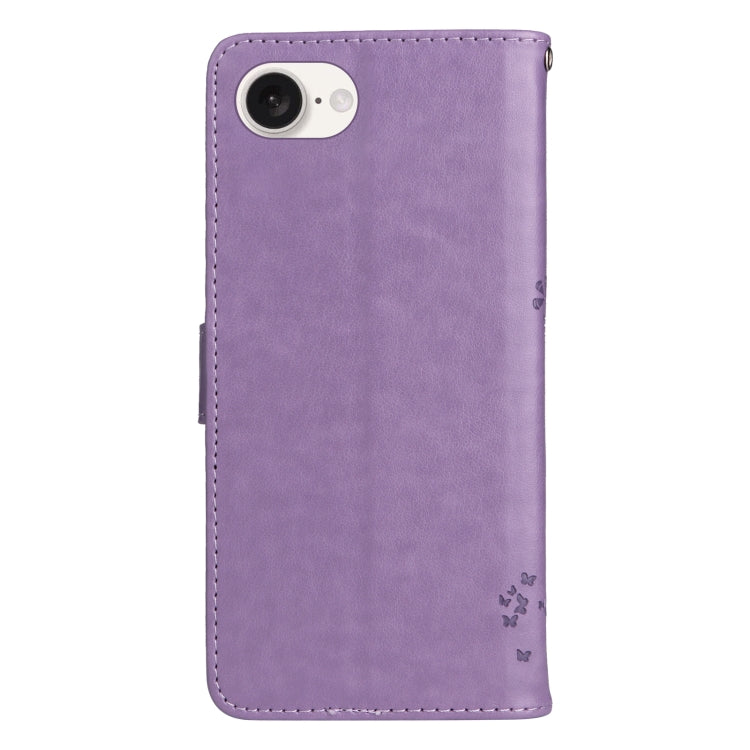 For iPhone SE 2024 Tree & Cat Embossed Pattern Flip Leather Phone Case(Light Purple) - More iPhone Cases by PMC Jewellery | Online Shopping South Africa | PMC Jewellery | Buy Now Pay Later Mobicred
