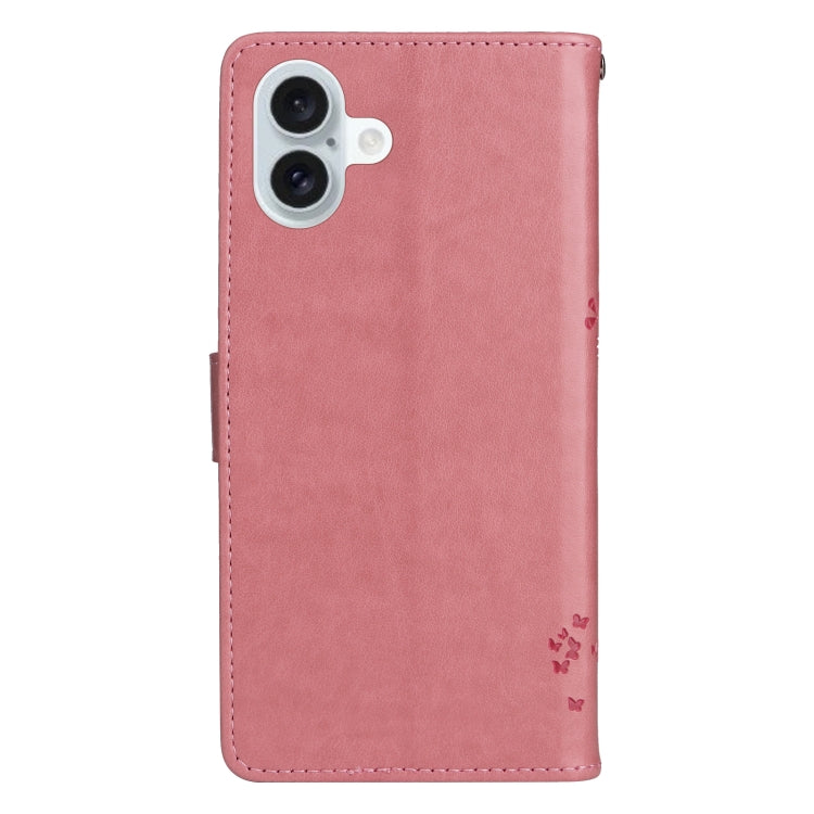 For iPhone 16 Plus Tree & Cat Embossed Pattern Flip Leather Phone Case(Pink) - iPhone 16 Plus Cases by PMC TechLife | Online Shopping South Africa | PMC TechLife | Buy Now Pay Later Mobicred