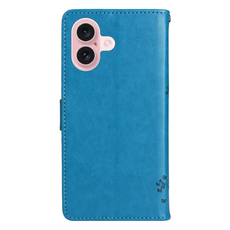 For iPhone 16 Tree & Cat Embossed Pattern Flip Leather Phone Case(Blue) - iPhone 16 Cases by PMC TechLife | Online Shopping South Africa | PMC TechLife | Buy Now Pay Later Mobicred