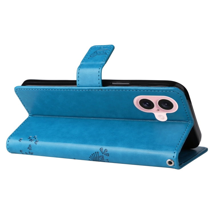 For iPhone 16 Tree & Cat Embossed Pattern Flip Leather Phone Case(Blue) - iPhone 16 Cases by PMC TechLife | Online Shopping South Africa | PMC TechLife | Buy Now Pay Later Mobicred