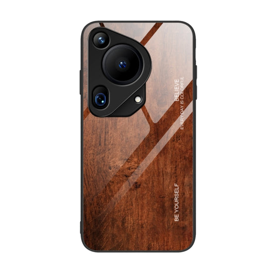 For Huawei Pura 70 Ultra Wood Grain Glass Phone Case(Dark Brown) - Huawei Cases by PMC Jewellery | Online Shopping South Africa | PMC Jewellery | Buy Now Pay Later Mobicred