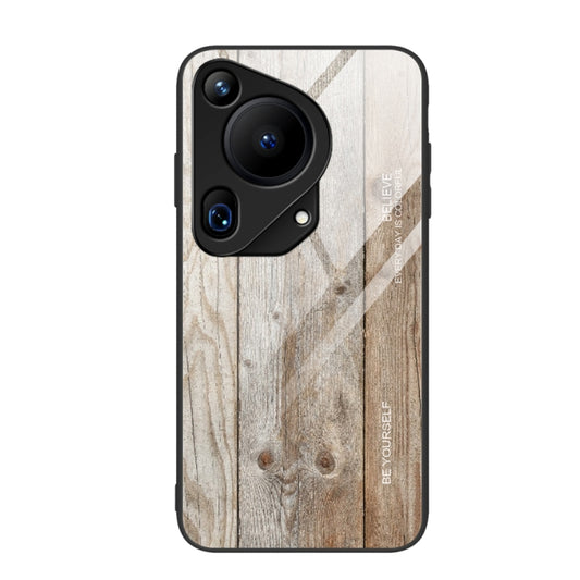 For Huawei Pura 70 Ultra Wood Grain Glass Phone Case(Grey) - Huawei Cases by PMC Jewellery | Online Shopping South Africa | PMC Jewellery | Buy Now Pay Later Mobicred