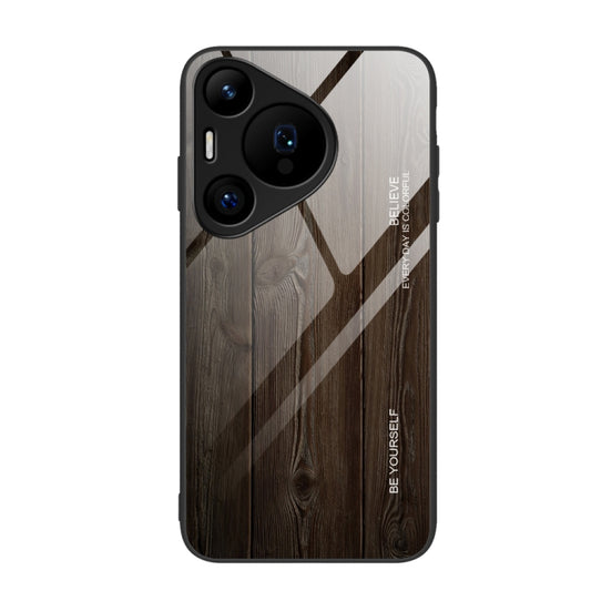 For Huawei Pura 70 Pro Wood Grain Glass Phone Case(Black) - Huawei Cases by PMC Jewellery | Online Shopping South Africa | PMC Jewellery | Buy Now Pay Later Mobicred