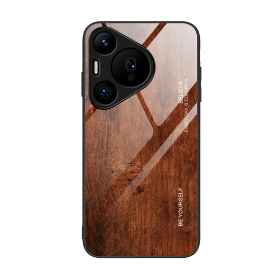 For Huawei Pura 70 Wood Grain Glass Phone Case(Dark Brown) - Huawei Cases by PMC Jewellery | Online Shopping South Africa | PMC Jewellery | Buy Now Pay Later Mobicred