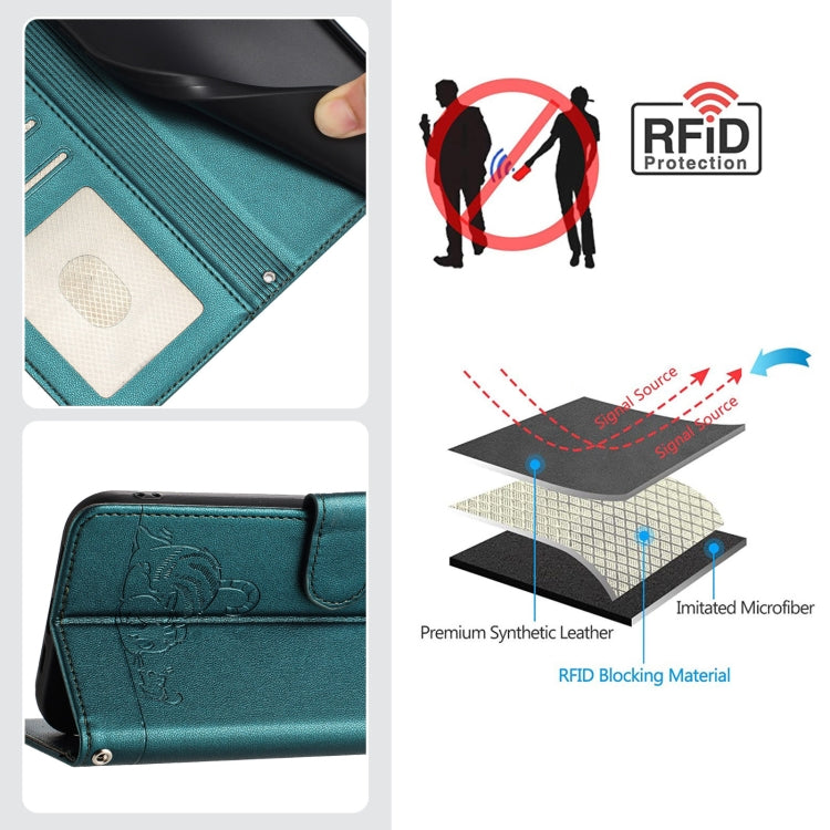 For OPPO Find X7 Cat Rat Embossed Pattern RFID Leather Phone Case with Lanyard(Peacock Green) - Find X7 Cases by PMC Jewellery | Online Shopping South Africa | PMC Jewellery | Buy Now Pay Later Mobicred