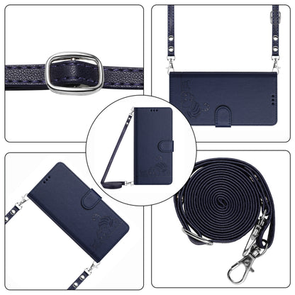 For OPPO Reno11 Pro 5G Global Cat Rat Embossed Pattern RFID Leather Phone Case with Lanyard(Blue) - Reno11 Pro Cases by PMC Jewellery | Online Shopping South Africa | PMC Jewellery | Buy Now Pay Later Mobicred