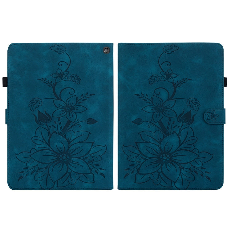 For Amazon Fire HD10 2023 Lily Embossed Leather Tablet Case(Dark Blue) - Amazon by PMC TechLife | Online Shopping South Africa | PMC TechLife | Buy Now Pay Later Mobicred