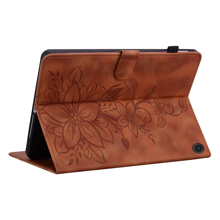 For Amazon Fire Max 11 Lily Embossed Leather Tablet Case(Brown) - free shipping - PMC TechLife - Order now!