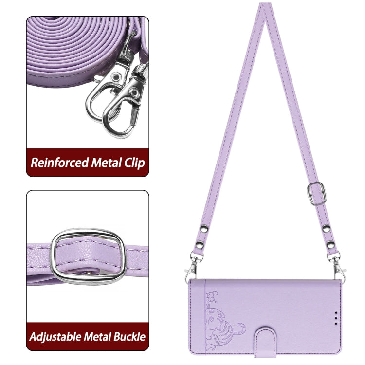 For Huawei Pura 70 Pro Cat Rat Embossed Pattern RFID Leather Phone Case with Lanyard(Purple) - Huawei Cases by PMC Jewellery | Online Shopping South Africa | PMC Jewellery | Buy Now Pay Later Mobicred