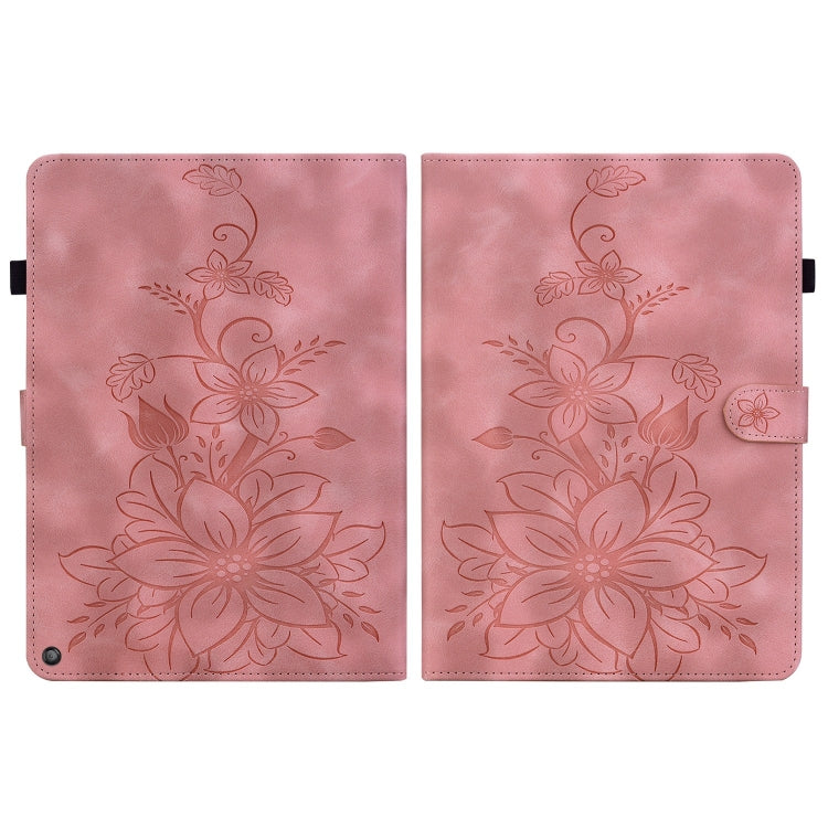 For Amazon Fire HD10 / HD10 Plus 2021 Lily Embossed Leather Smart Tablet Case(Pink) - Amazon by PMC TechLife | Online Shopping South Africa | PMC TechLife | Buy Now Pay Later Mobicred