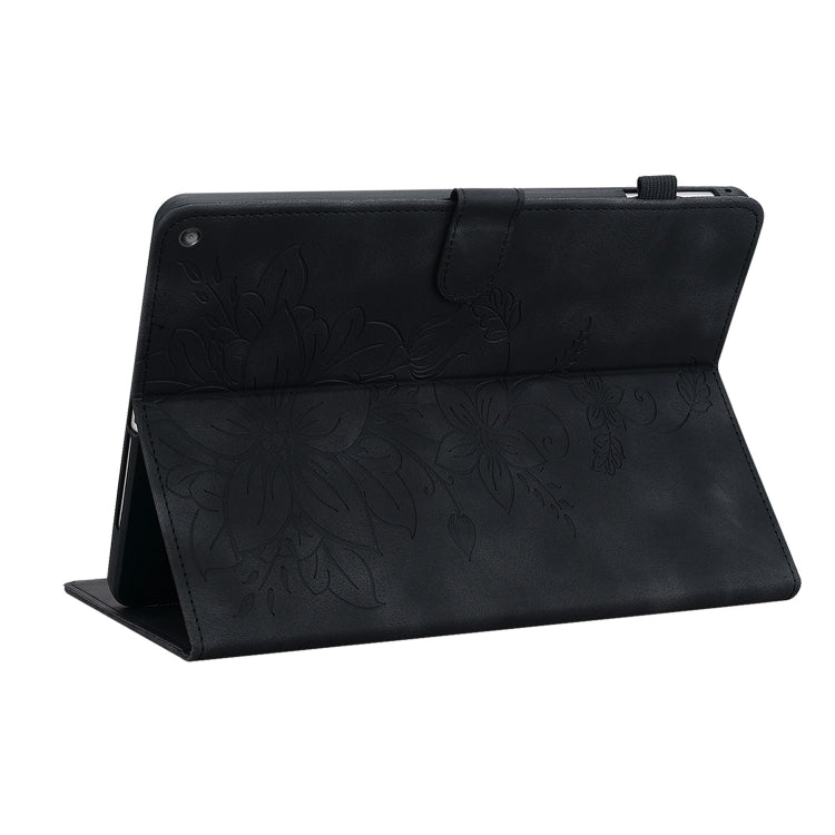 For Amazon Fire HD10 / HD10 Plus 2021 Lily Embossed Leather Smart Tablet Case(Black) - Amazon by PMC TechLife | Online Shopping South Africa | PMC TechLife | Buy Now Pay Later Mobicred