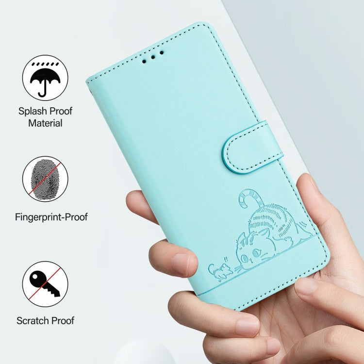 For vivo Y38 5G Cat Rat Embossed Pattern RFID Leather Phone Case with Lanyard(Mint Green) - vivo Cases by PMC Jewellery | Online Shopping South Africa | PMC Jewellery | Buy Now Pay Later Mobicred