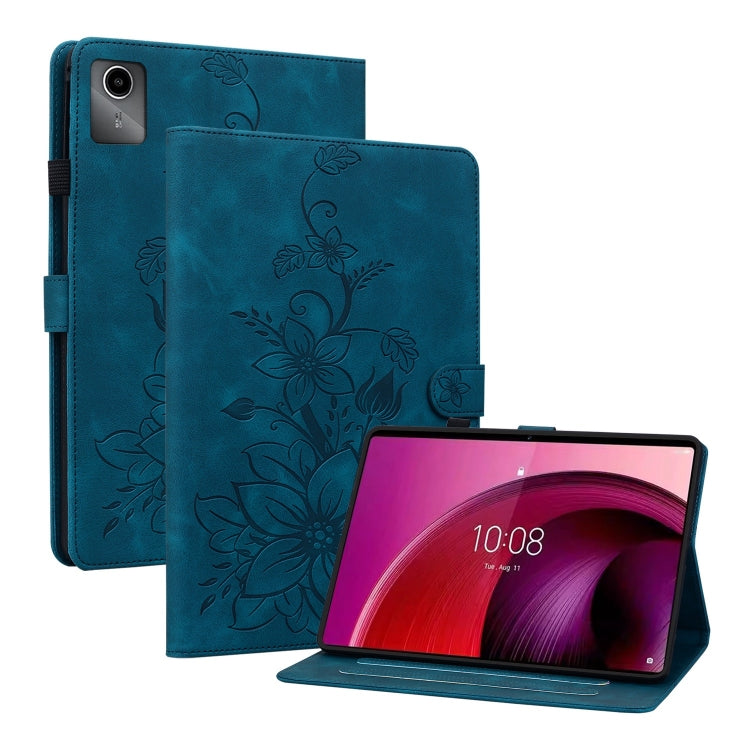 For Lenovo Tab M11/Xiaoxin Pad 11 2024 Lily Embossed Leather Tablet Case(Dark Blue) - Lenovo by PMC Jewellery | Online Shopping South Africa | PMC Jewellery | Buy Now Pay Later Mobicred
