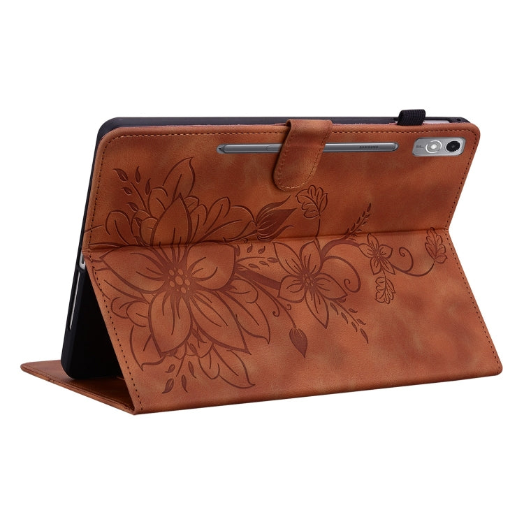 For Lenovo Tab P12 12.7 Lily Embossed Leather Tablet Case(Brown) - Lenovo by PMC TechLife | Online Shopping South Africa | PMC TechLife | Buy Now Pay Later Mobicred