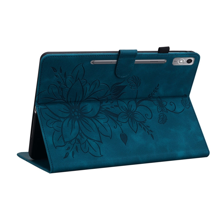For Lenovo Tab P12 12.7 Lily Embossed Leather Tablet Case(Dark Blue) - Lenovo by PMC TechLife | Online Shopping South Africa | PMC TechLife | Buy Now Pay Later Mobicred