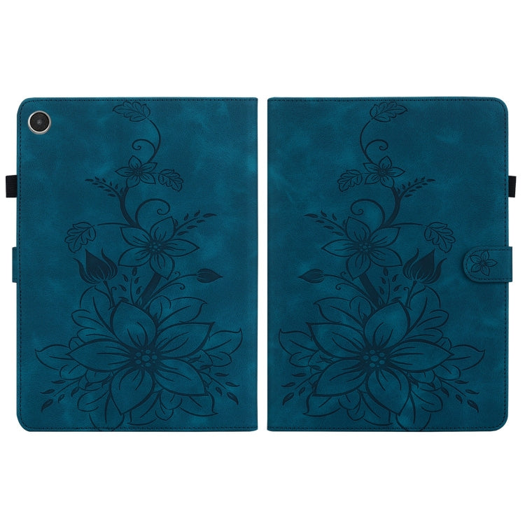 For Lenovo Tab M8 4th Gen TB300FU Lily Embossed Leather Tablet Case(Dark Blue) - Lenovo by PMC TechLife | Online Shopping South Africa | PMC TechLife | Buy Now Pay Later Mobicred