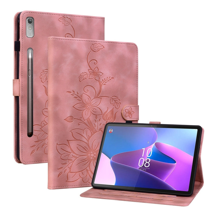 For Lenovo Tab P11 Pro Gen 2 11.2 Lily Embossed Leather Tablet Case(Pink) - Lenovo by PMC TechLife | Online Shopping South Africa | PMC TechLife | Buy Now Pay Later Mobicred