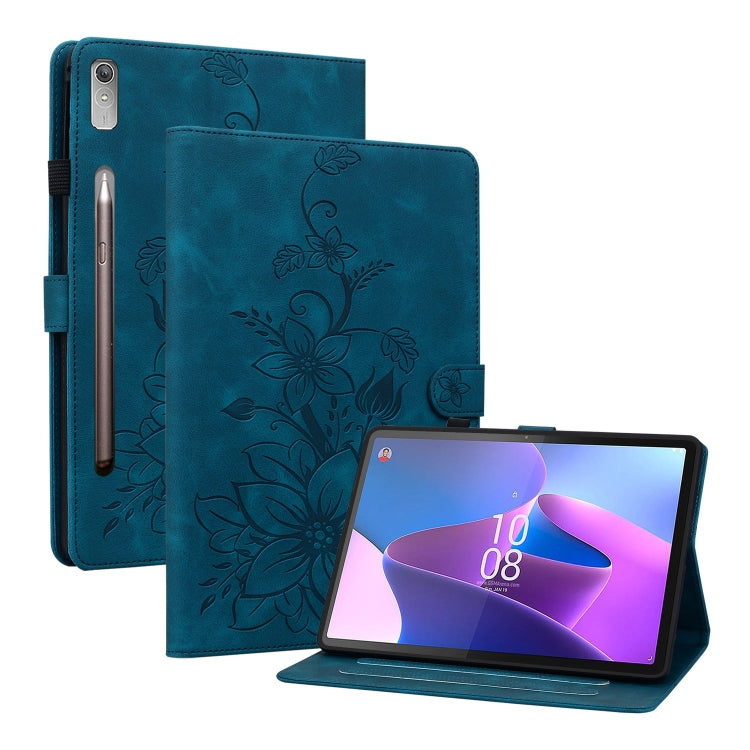 For Lenovo Tab P11 Pro Gen 2 11.2 Lily Embossed Leather Tablet Case(Dark Blue) - Lenovo by PMC TechLife | Online Shopping South Africa | PMC TechLife | Buy Now Pay Later Mobicred