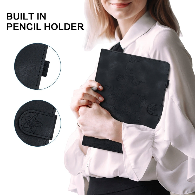 For Lenovo Tab P11 Pro Gen 2 11.2 Lily Embossed Leather Tablet Case(Black) - Lenovo by PMC TechLife | Online Shopping South Africa | PMC TechLife | Buy Now Pay Later Mobicred