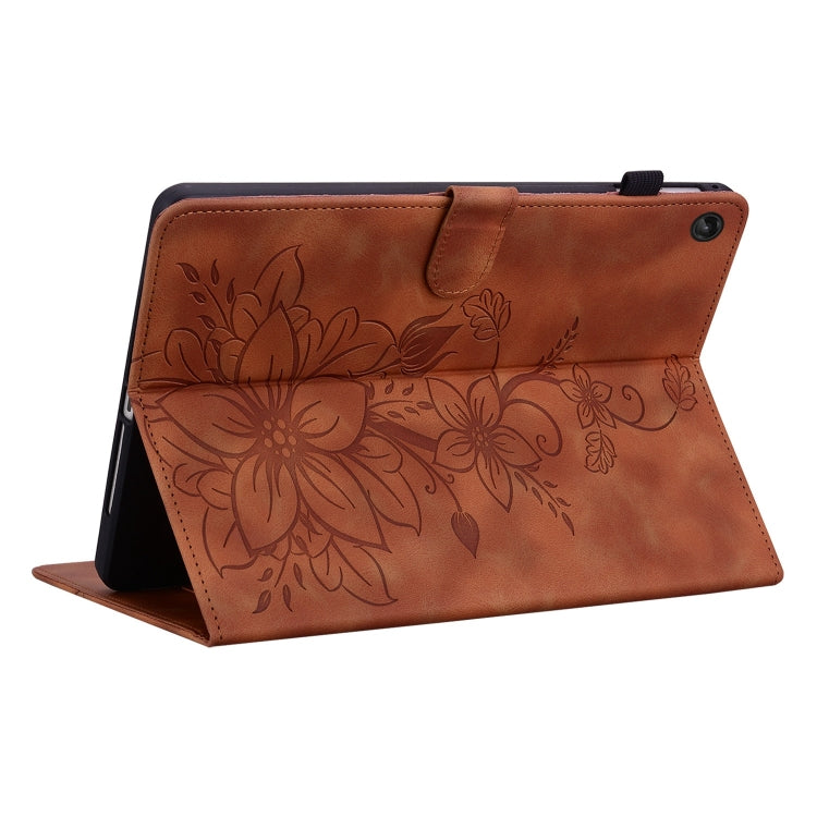 For Lenovo Tab M10 Plus 10.6 3rd Gen Lily Embossed Leather Tablet Case(Brown) - Lenovo by PMC TechLife | Online Shopping South Africa | PMC TechLife | Buy Now Pay Later Mobicred