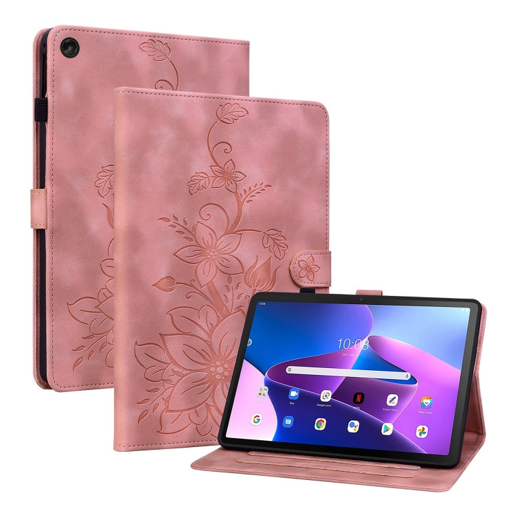 For Lenovo Tab M10 Plus 10.6 3rd Gen Lily Embossed Leather Tablet Case(Pink) - Lenovo by PMC TechLife | Online Shopping South Africa | PMC TechLife | Buy Now Pay Later Mobicred