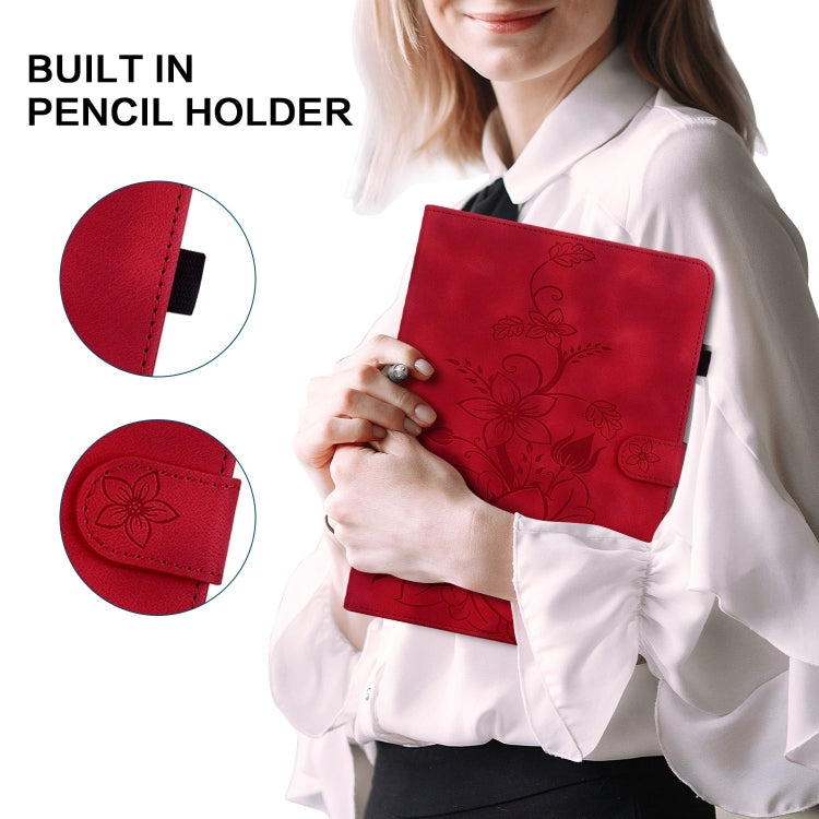 For Lenovo Tab M10 Plus 10.6 3rd Gen Lily Embossed Leather Tablet Case(Red) - Lenovo by PMC TechLife | Online Shopping South Africa | PMC TechLife | Buy Now Pay Later Mobicred