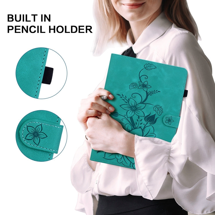 For Lenovo Tab P11 /Xiaoxin Pad Plus Lily Embossed Leather Tablet Case(Green) - Lenovo by PMC TechLife | Online Shopping South Africa | PMC TechLife | Buy Now Pay Later Mobicred