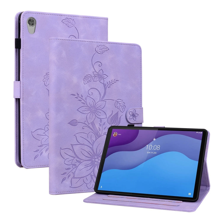 For Lenovo Tab M10 HD Gen2 Lily Embossed Leather Tablet Case(Purple) - Lenovo by PMC TechLife | Online Shopping South Africa | PMC TechLife | Buy Now Pay Later Mobicred