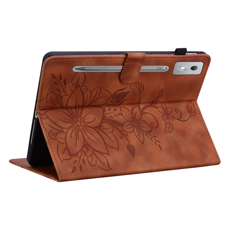 For Lenovo Tab P12 12.7 2025 Lily Embossed Leather Tablet Case(Brown) - free shipping - PMC TechLife - Order now!