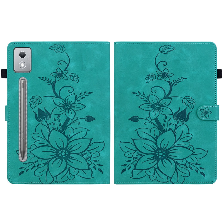 For Lenovo Tab P12 12.7 2025 Lily Embossed Leather Tablet Case(Green) - Lenovo by PMC TechLife | Online Shopping South Africa | PMC TechLife | Buy Now Pay Later Mobicred