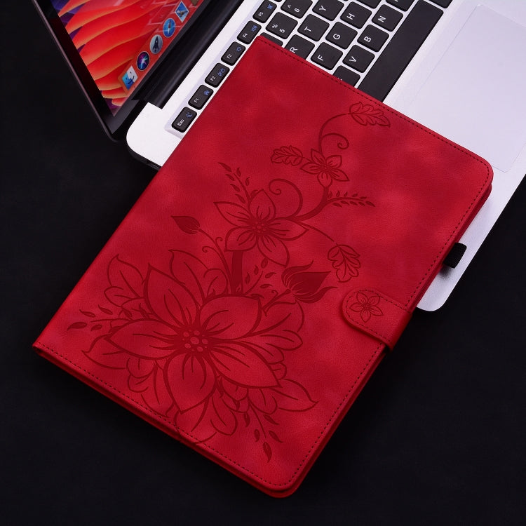 For Lenovo Tab P12 12.7 2025 Lily Embossed Leather Tablet Case(Red) - Lenovo by PMC TechLife | Online Shopping South Africa | PMC TechLife | Buy Now Pay Later Mobicred
