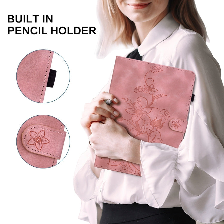 For Samsung Galaxy Tab S9+ / S9 FE+ Lily Embossed Leather Tablet Case(Pink) - Galaxy Tab S9+ Cases by PMC Jewellery | Online Shopping South Africa | PMC Jewellery | Buy Now Pay Later Mobicred