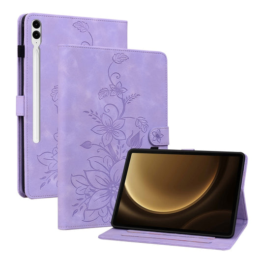 For Samsung Galaxy Tab S9+ / S9 FE+ Lily Embossed Leather Tablet Case(Purple) - Galaxy Tab S9+ Cases by PMC Jewellery | Online Shopping South Africa | PMC Jewellery | Buy Now Pay Later Mobicred