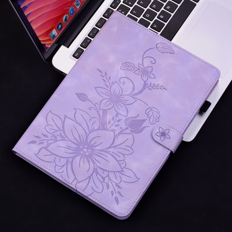 For Samsung Galaxy Tab S9+ / S9 FE+ Lily Embossed Leather Tablet Case(Purple) - Galaxy Tab S9+ Cases by PMC Jewellery | Online Shopping South Africa | PMC Jewellery | Buy Now Pay Later Mobicred