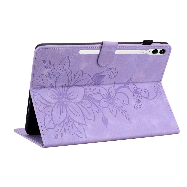 For Samsung Galaxy Tab S9+ / S9 FE+ Lily Embossed Leather Tablet Case(Purple) - Galaxy Tab S9+ Cases by PMC Jewellery | Online Shopping South Africa | PMC Jewellery | Buy Now Pay Later Mobicred