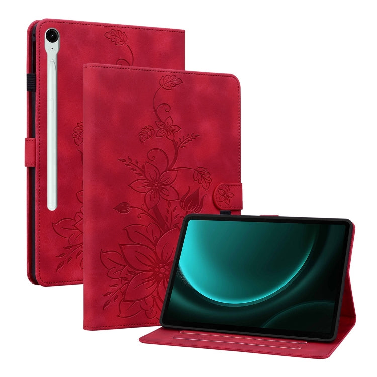 For Samsung Galaxy Tab S9 / S9 FE Lily Embossed Leather Tablet Case(Red) - Galaxy Tab S9 Cases by PMC Jewellery | Online Shopping South Africa | PMC Jewellery | Buy Now Pay Later Mobicred