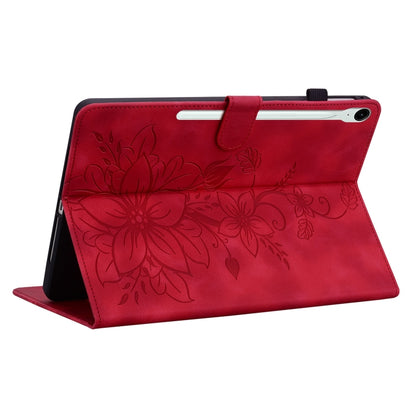 For Samsung Galaxy Tab S9 / S9 FE Lily Embossed Leather Tablet Case(Red) - Galaxy Tab S9 Cases by PMC Jewellery | Online Shopping South Africa | PMC Jewellery | Buy Now Pay Later Mobicred