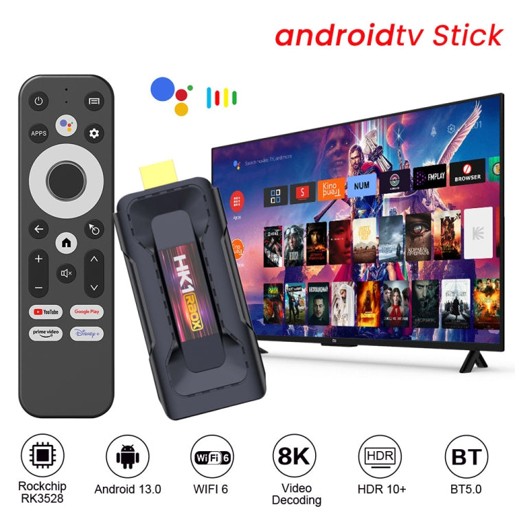 HK1 RBOX D8 RK3528 Android 13.0 Quad Core 8K HD Wifi6 Bluetooth TV Stick, RAM:2GB+16GB(EU Plug) - Android TV Sticks by PMC Jewellery | Online Shopping South Africa | PMC Jewellery | Buy Now Pay Later Mobicred