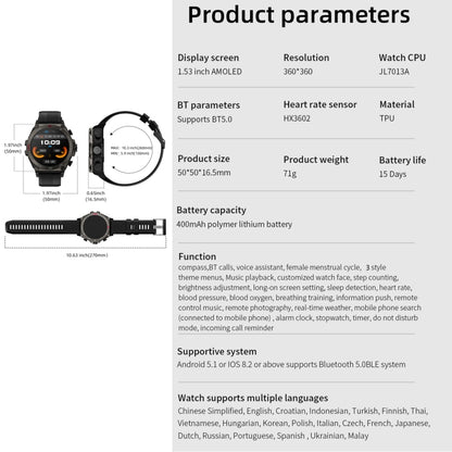 LC18 1.53 inch IP67 BT5.0 Sport Smart Watch with Earbuds, Support Bluetooth Call / Sleep / Blood Oxygen / Heart Rate / Blood Pressure Health Monitor(Black) - Smart Watches by PMC Jewellery | Online Shopping South Africa | PMC Jewellery | Buy Now Pay Later Mobicred