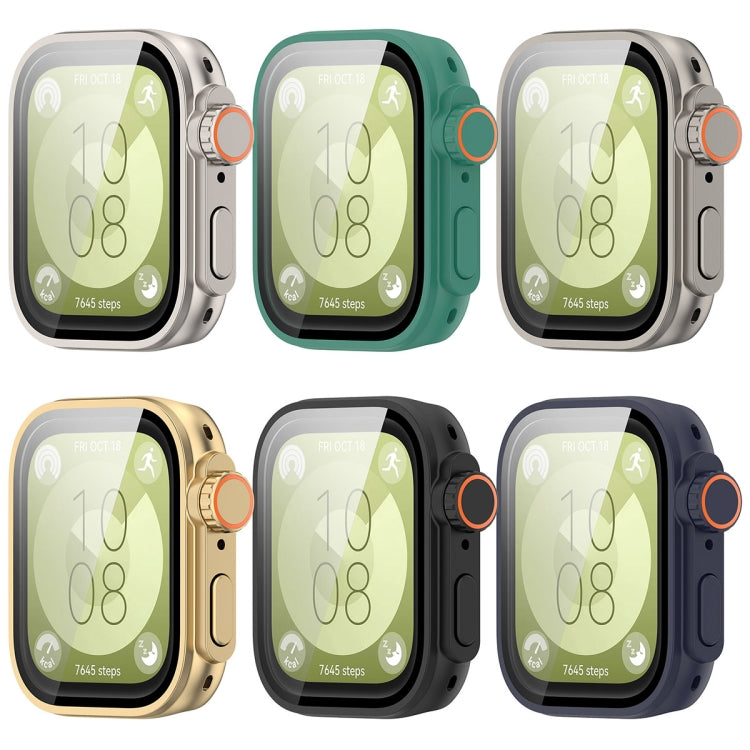 For Huawei Watch Fit3 PC + Tempered Glass Film Full Coverage Watch Protective Case(Titanium Color) - Watch Cases by PMC TechLife | Online Shopping South Africa | PMC TechLife | Buy Now Pay Later Mobicred
