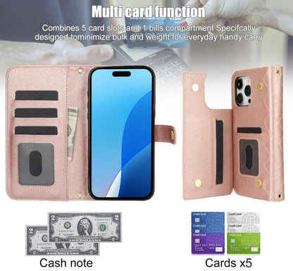 For iPhone 16 Pro Max Crossbody Multifunction Rhombic Leather Phone Case(Rose Gold) - iPhone 16 Pro Max Cases by PMC Jewellery | Online Shopping South Africa | PMC Jewellery | Buy Now Pay Later Mobicred